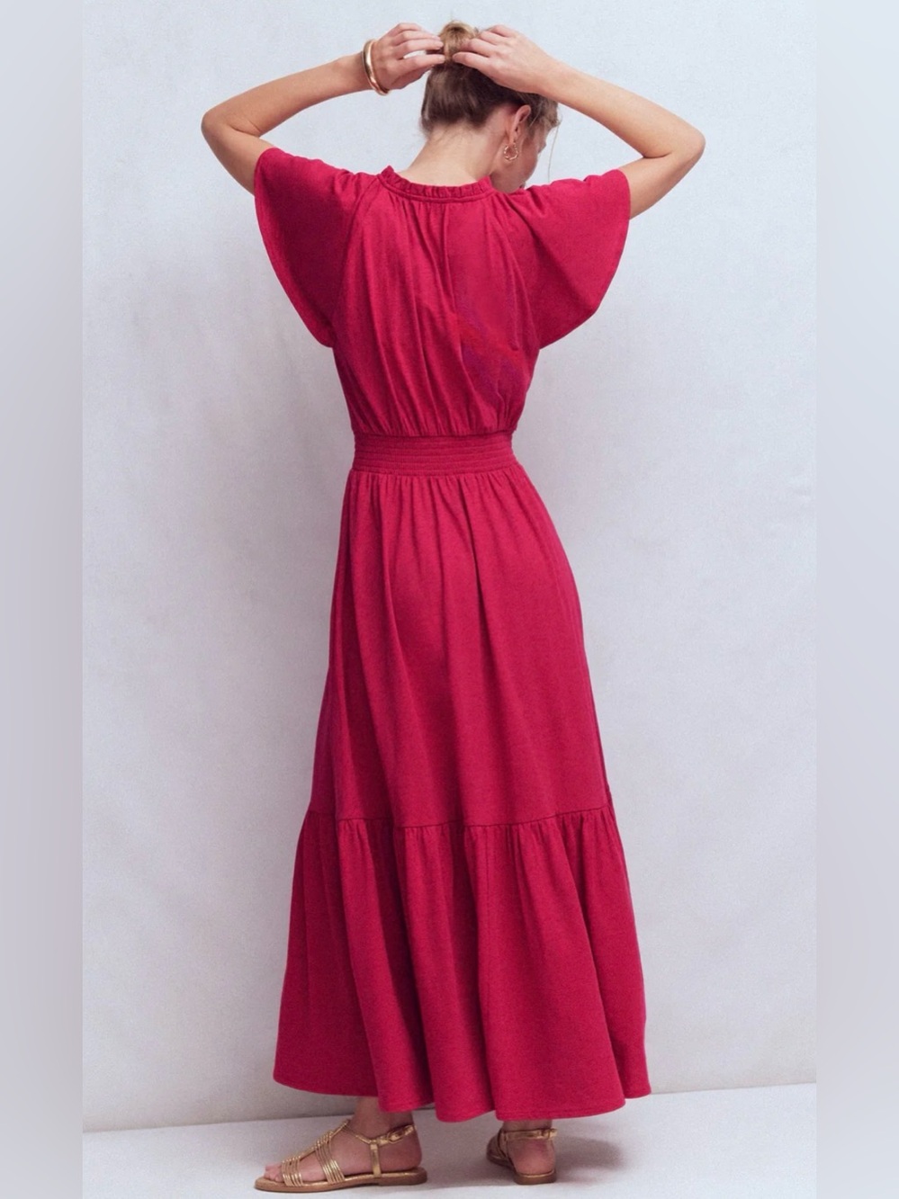 NWT Boden Tala Tiered Jersey Maxi Dress in Pomegranate Size 16/18 - Picture 3 of 9